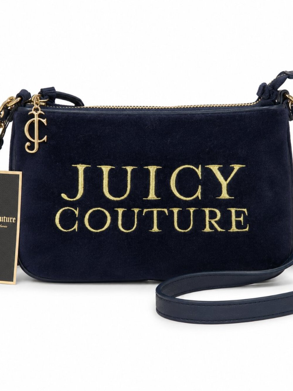 RARE Juicy Couture Sunburst Navy Velour Crossbody Gold Logo Bag 2016 NWT